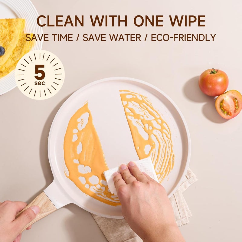 مقلاة الكريب من جيتي (JEETEE Crepe Pan Nonstick)، مقاس 11 بوصة، مناسبة لتحضير التورتيلا، مغطاة بطبقة من الجرانيت، خالية من مادة PFOA ومتوافقة مع أجهزة التسخين بالمجال المغناطيسي (لون بيج) - Image 5
