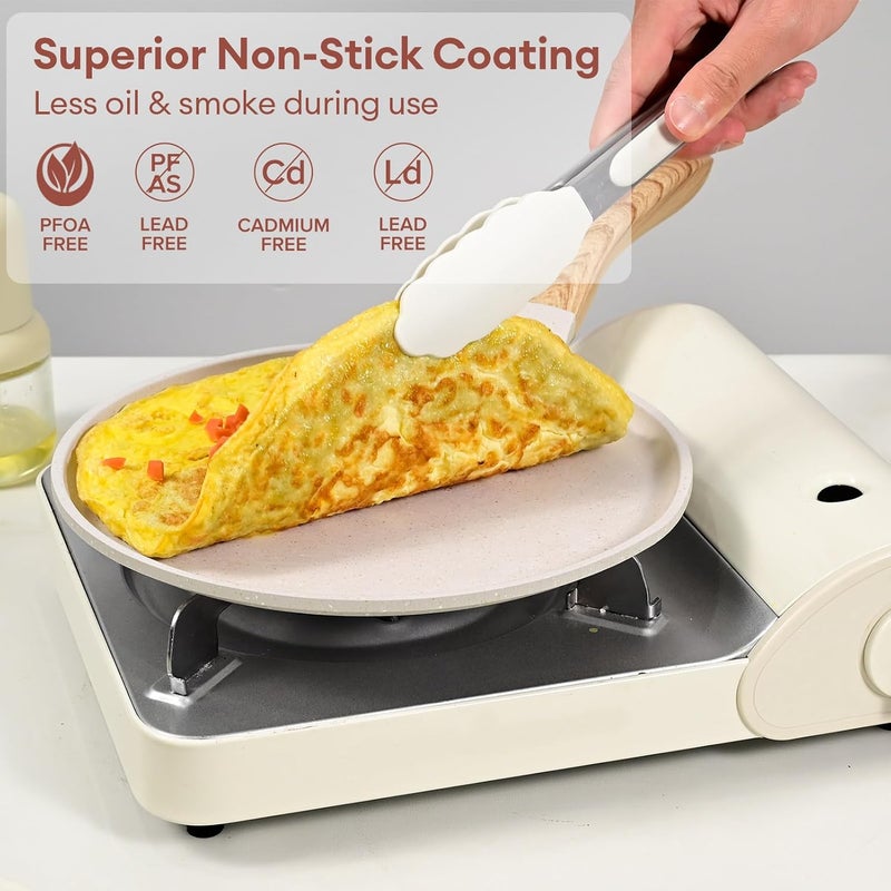 مقلاة الكريب من جيتي (JEETEE Crepe Pan Nonstick)، مقاس 11 بوصة، مناسبة لتحضير التورتيلا، مغطاة بطبقة من الجرانيت، خالية من مادة PFOA ومتوافقة مع أجهزة التسخين بالمجال المغناطيسي (لون بيج) - Image 4