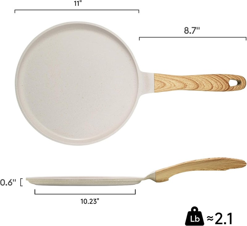 مقلاة الكريب من جيتي (JEETEE Crepe Pan Nonstick)، مقاس 11 بوصة، مناسبة لتحضير التورتيلا، مغطاة بطبقة من الجرانيت، خالية من مادة PFOA ومتوافقة مع أجهزة التسخين بالمجال المغناطيسي (لون بيج) - Image 2