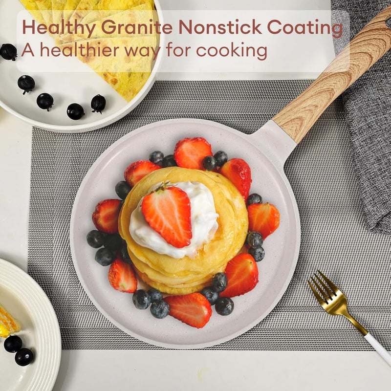 مقلاة الكريب من جيتي (JEETEE Crepe Pan Nonstick)، مقاس 11 بوصة، مناسبة لتحضير التورتيلا، مغطاة بطبقة من الجرانيت، خالية من مادة PFOA ومتوافقة مع أجهزة التسخين بالمجال المغناطيسي (لون بيج) - Image 3