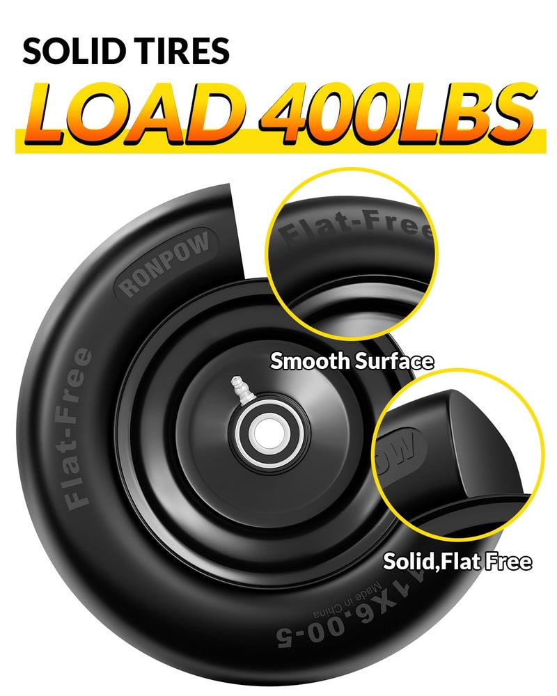 RONPOW 11x6.00-5 Flat Free Lawn Mower Tire and Wheel, 11x6x5 Solid Front Tires for Zero Turn Mower, 400Lbs Load, 3/4", 5/8" and 1/2" Bearings, 5.31"-7.71" Hub for Residential Commercial, 2Pack Black - Image 4