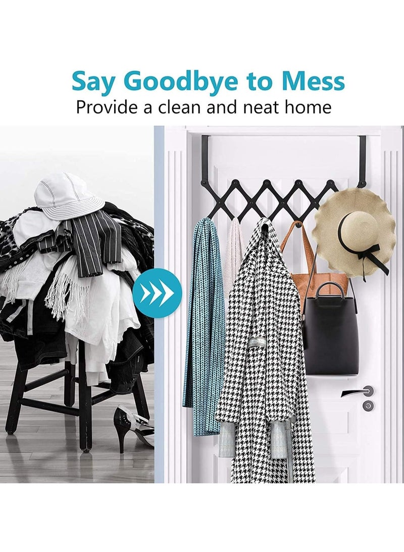 Telescopic Hooks for Cloth Over the Door Stainless Steel Hook Towel Rack with 6 Hooks Hanging Organizer Rack for Bedroom Bathroom Kitchen,No punching Required