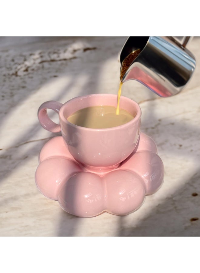 Ceramic Cloud Mug Set, 2 Pcs 7oz Pearl Cups with Saucers & Spoons for Office Home Coffee Tea Latte Milk, Women & Girlfriends Birthday (Pearl White,Pink) - Image 2