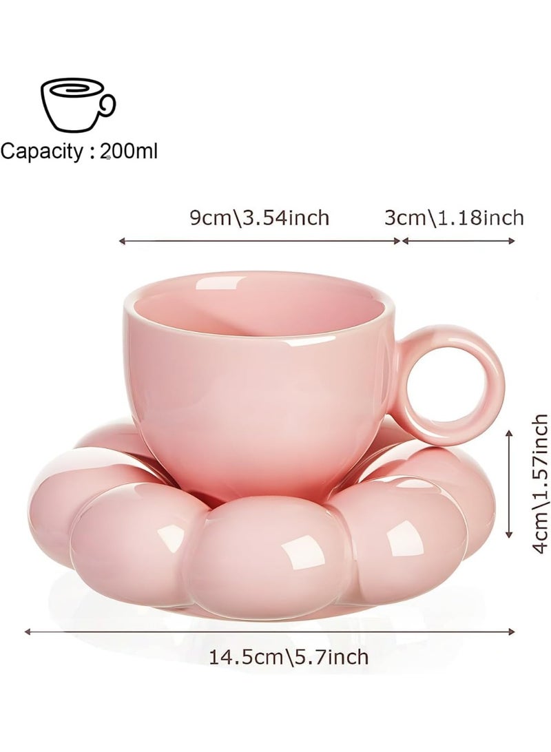 Ceramic Cloud Mug Set, 2 Pcs 7oz Pearl Cups with Saucers & Spoons for Office Home Coffee Tea Latte Milk, Women & Girlfriends Birthday (Pearl White,Pink) - Image 4