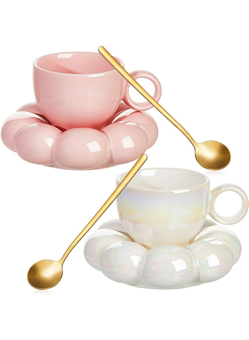 Ceramic Cloud Mug Set, 2 Pcs 7oz Pearl Cups with Saucers & Spoons for Office Home Coffee Tea Latte Milk, Women & Girlfriends Birthday (Pearl White,Pink) - Image 5