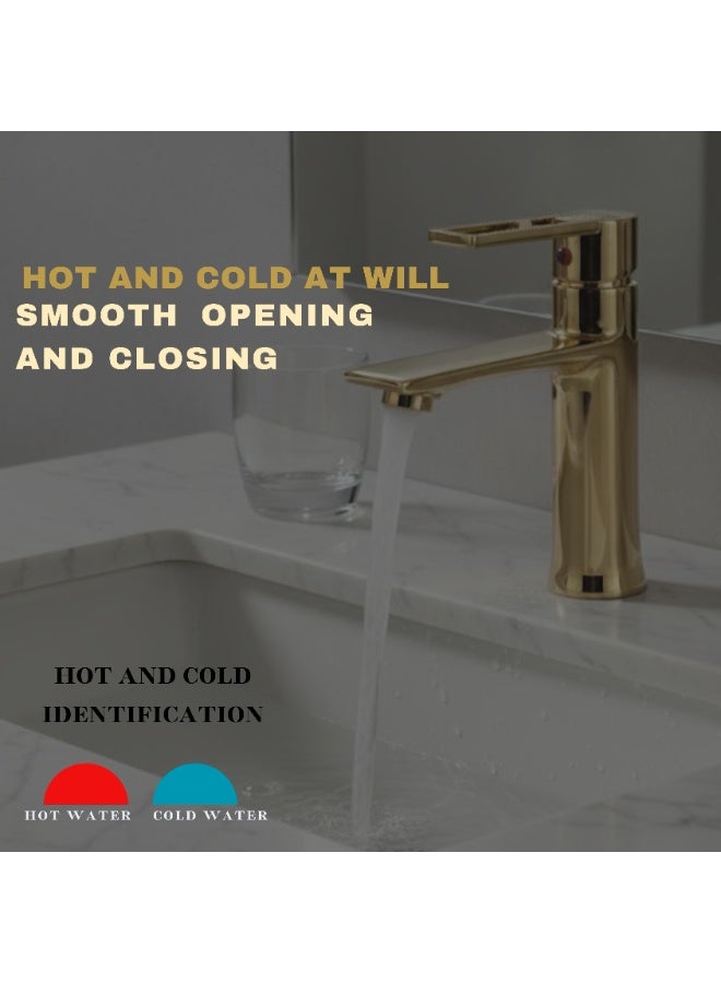 JAMS Wash Basin Mixer Faucet,Bathroom Basin Faucet,Water Mixer Kitchen Hot and Cold Water, Single Tap for Sink, Bathroom Sink Faucets with Included Hoses(GOLD) - Image 4