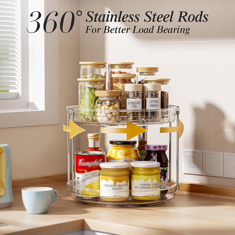 LAMU 2 Pack 2 Tier Lazy Susan Turntable Organizer 10.6'' Rotating Spice Rack Organization for Cabinet, Kitchen, Pantry, Countertop, Bathroom, Vanity, Medicine Cabinet Organizer, Clear - Image 3