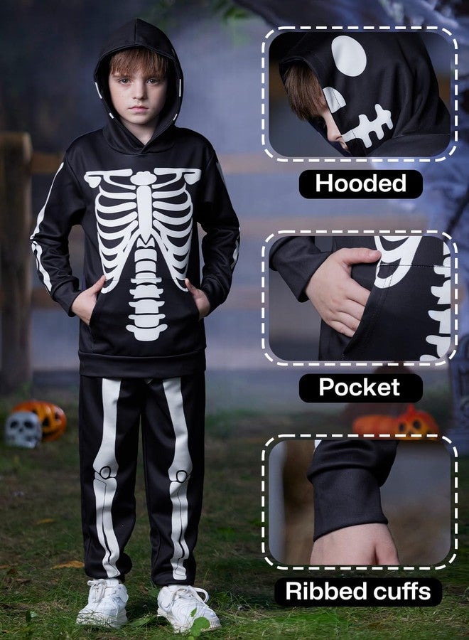 BesserBay Halloween Kid Girls Bone Skeleton Skull Sweatshirt Hoodie Pant Set for Boys with Kangaroo Pocket 10 Years - Image 2