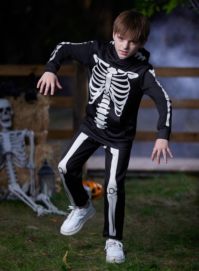 BesserBay Halloween Kid Girls Bone Skeleton Skull Sweatshirt Hoodie Pant Set for Boys with Kangaroo Pocket 10 Years - Image 4