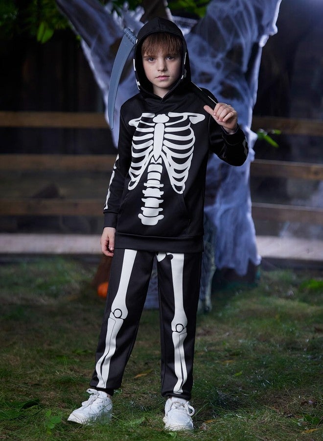 BesserBay Halloween Kid Girls Bone Skeleton Skull Sweatshirt Hoodie Pant Set for Boys with Kangaroo Pocket 10 Years - Image 5
