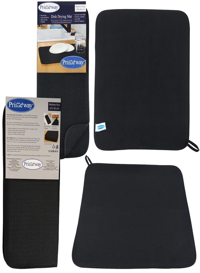Primeway® Polyester PU Foam Dish Drying Mat | 240 GSM | 40x36cm | Black | Pack of 4 Mats - Image 1