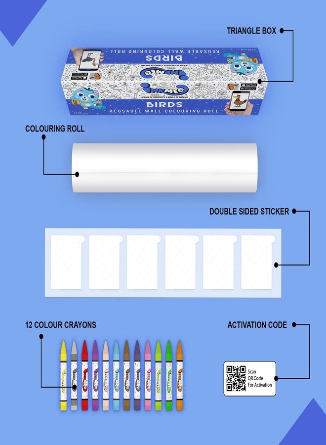 Inkmeo | Birds Wall Colouring Roll | AR Enabled | Interactive Educational Learning Chart | for Kids | Ages 2+ | Best Gift | Size (6 X 40 Inches) | 20 Unique Birds,Bird Sounds - Image 2