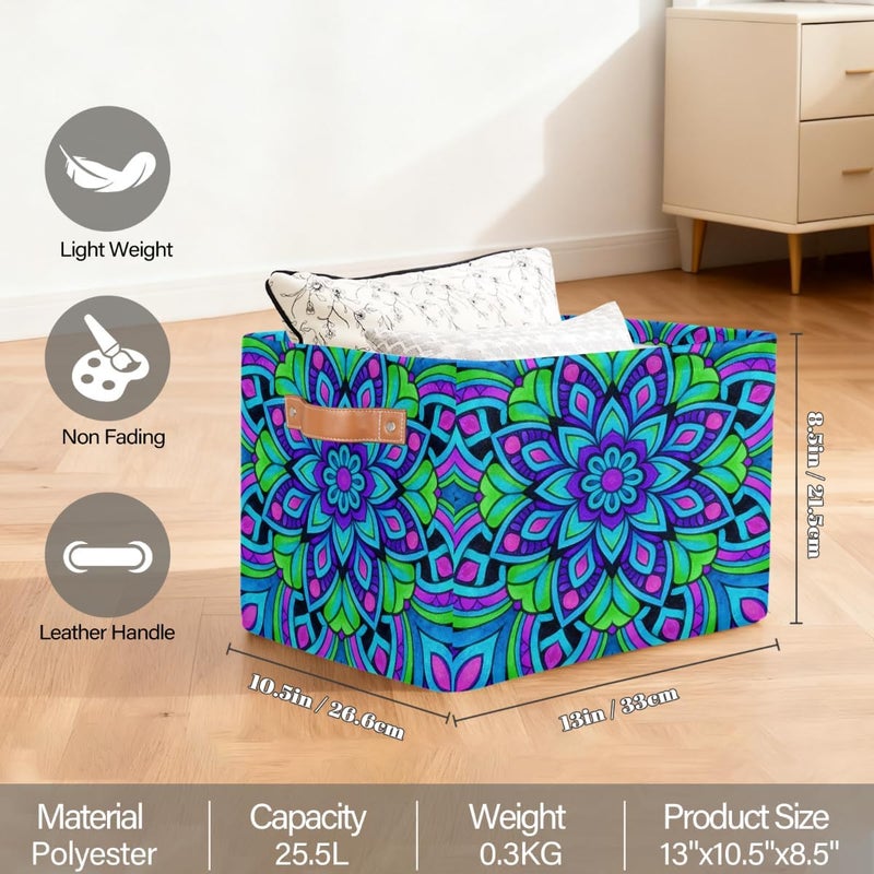 Vibrant Mandala Art Large Foldable Storage Basket 15" x 11" x 9.5", Sturdy Canvas Organizer Storage Bins for Shelves, Closet, Toys, Nursery, Office & Living Room with Reinforced Handles - Image 2