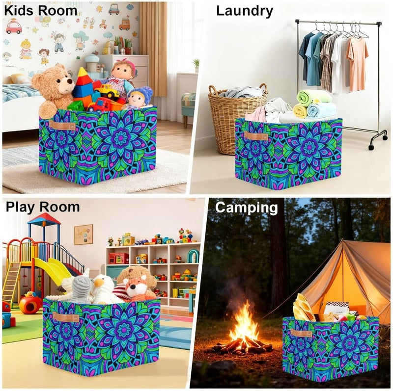 Vibrant Mandala Art Large Foldable Storage Basket 15" x 11" x 9.5", Sturdy Canvas Organizer Storage Bins for Shelves, Closet, Toys, Nursery, Office & Living Room with Reinforced Handles - Image 5