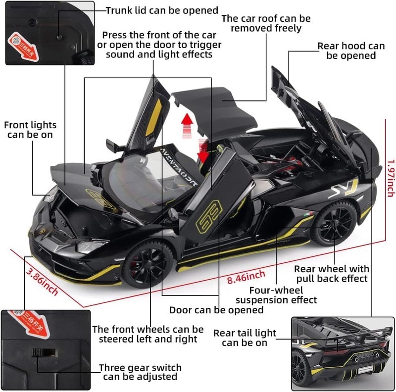 VARIYA ENTERPRISE® 1/24 Big Lamborghini Avantadoor SVJ63 Toy Car Metal Pull Back Diecast Car with Openable Door and Sound Light, Gifts Toys for Kids【 Colors As Per Stock 】 - Image 2