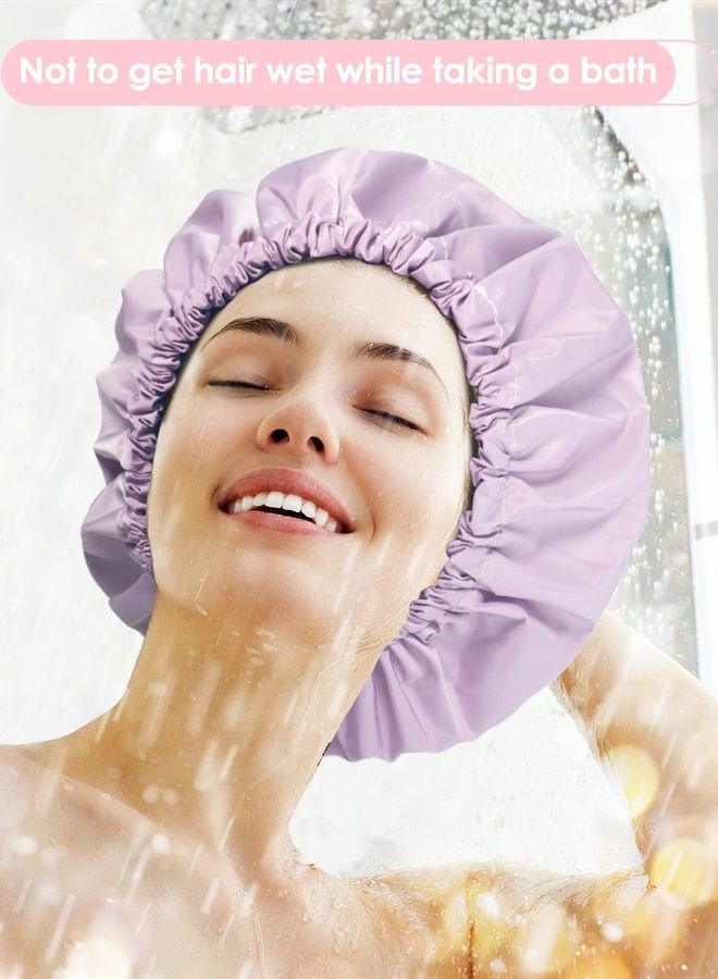 Aquior Shower Caps, Reusable Shower Cap for Women, Waterproof Layer Hair Cap, Large Size for All Hair Lengths,for Girls Spa Home Salon Use (Purple) - Image 4