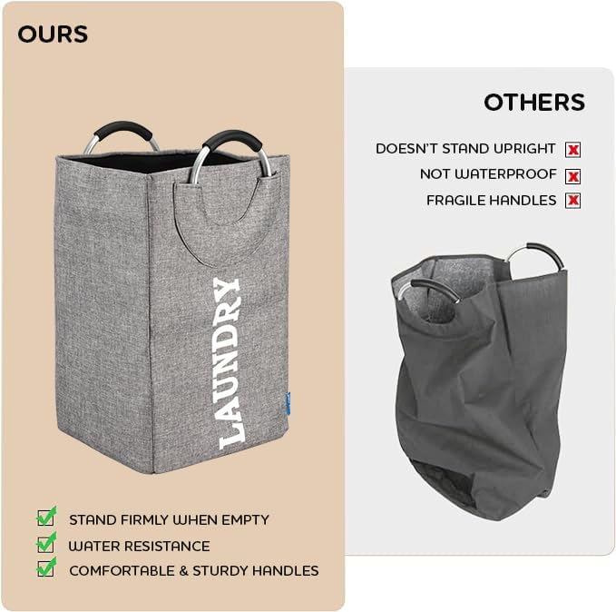 SUNBEET Large Laundry Baskets Laundry Bag Laundry Bin Collapsible Linen Fabric Laundry Hamper Foldable Dirty Washing Bin Portable Clothes Storage Bag with Handle Black - Image 2