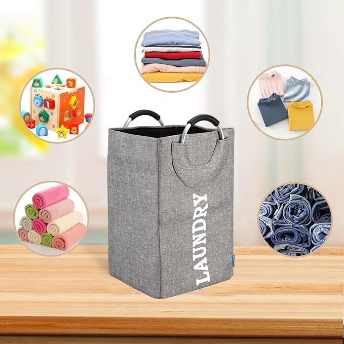 SUNBEET Large Laundry Baskets Laundry Bag Laundry Bin Collapsible Linen Fabric Laundry Hamper Foldable Dirty Washing Bin Portable Clothes Storage Bag with Handle Black - Image 3