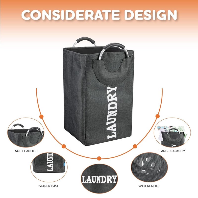 SUNBEET Large Laundry Baskets Laundry Bag Laundry Bin Collapsible Linen Fabric Laundry Hamper Foldable Dirty Washing Bin Portable Clothes Storage Bag with Handle Black - Image 5