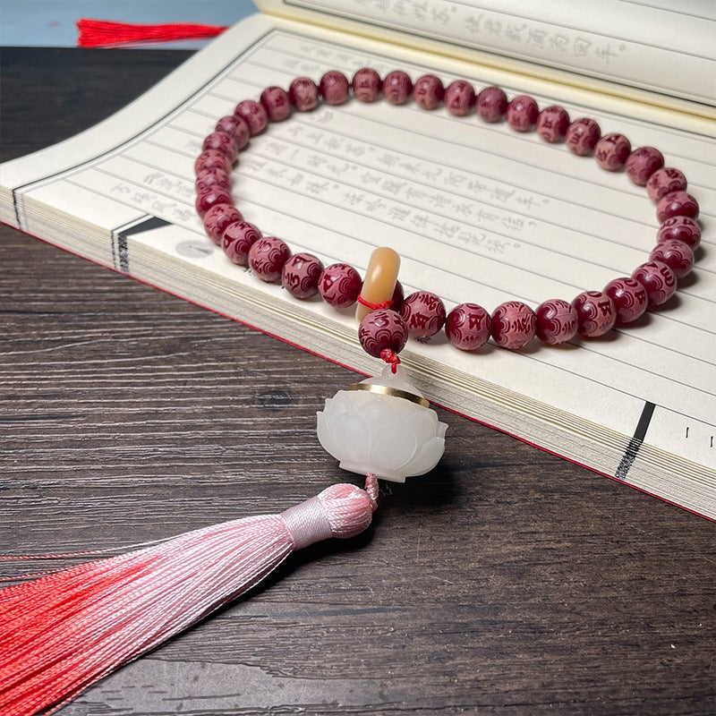 Jade Bodhi Lotus Carving Tassel Glow Fragrance Beads Handheld cinnabar red 12mm [luminous lotus] 