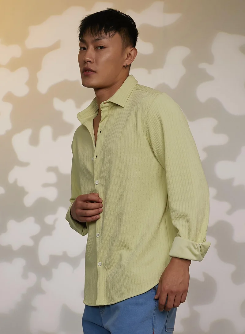 CAHOOT  Men's Lime Green Stripe-Creased Shirt for Men | Best Price UAE