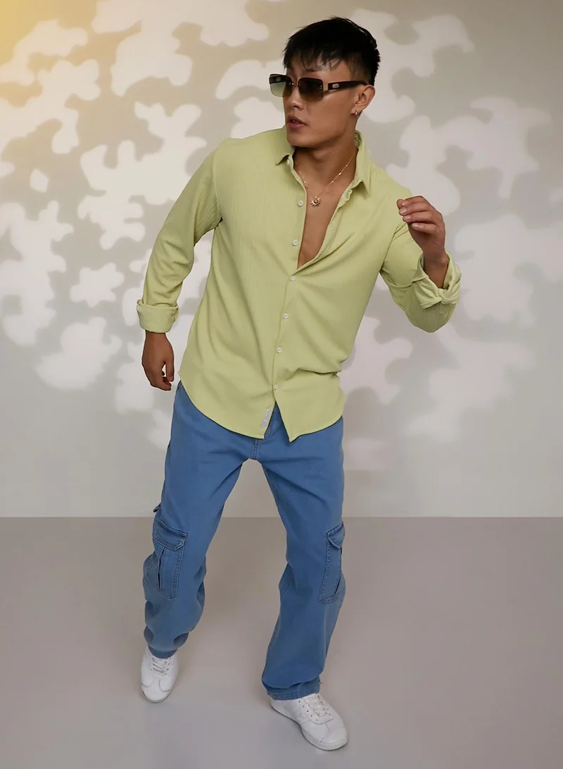 CAHOOT  Men's Lime Green Stripe-Creased Shirt for Men | Best Price UAE