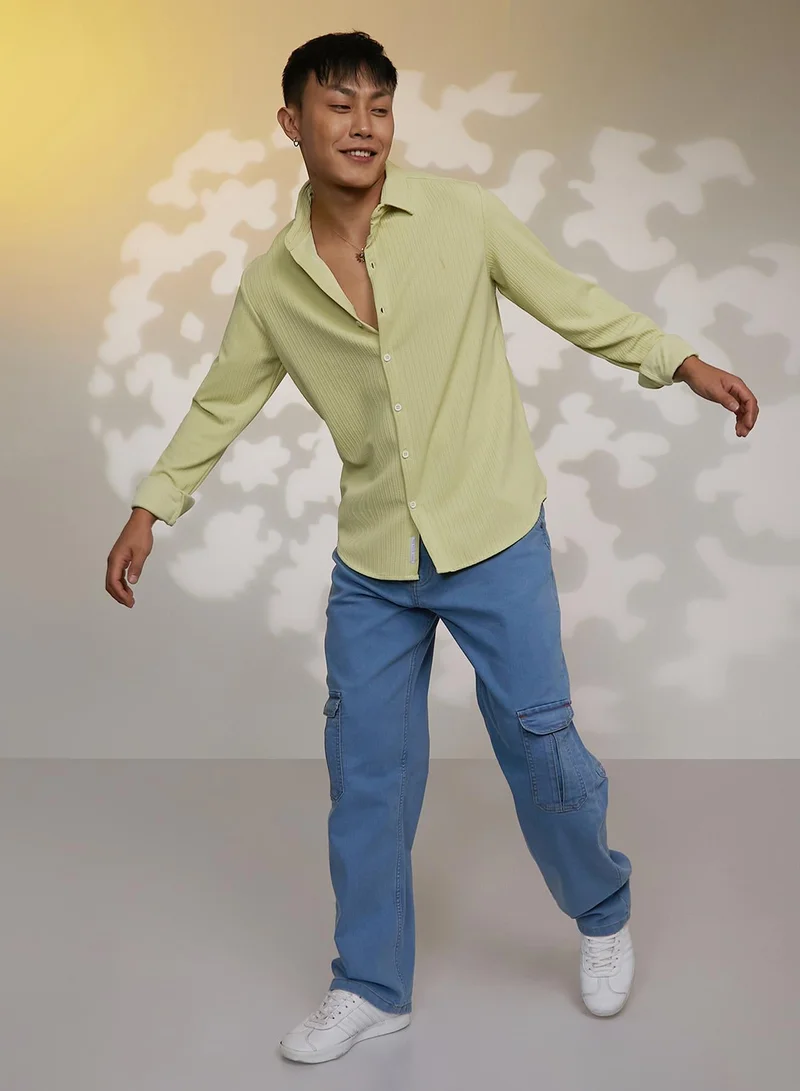 CAHOOT  Men's Lime Green Stripe-Creased Shirt for Men | Best Price UAE