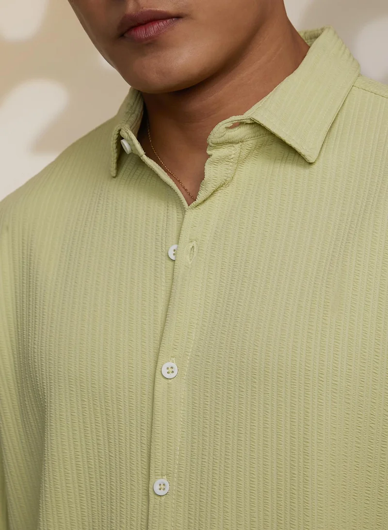 CAHOOT  Men's Lime Green Stripe-Creased Shirt for Men | Best Price UAE