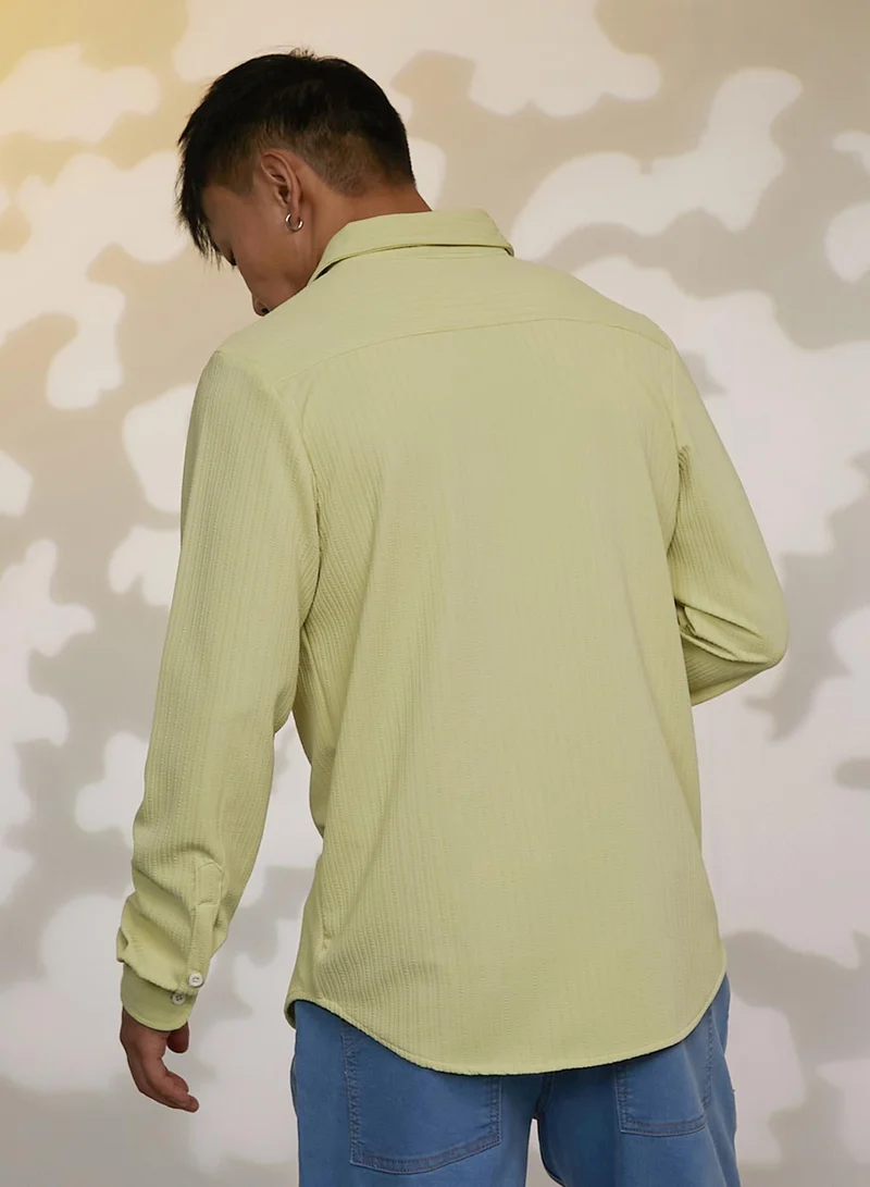 CAHOOT  Men's Lime Green Stripe-Creased Shirt for Men | Best Price UAE