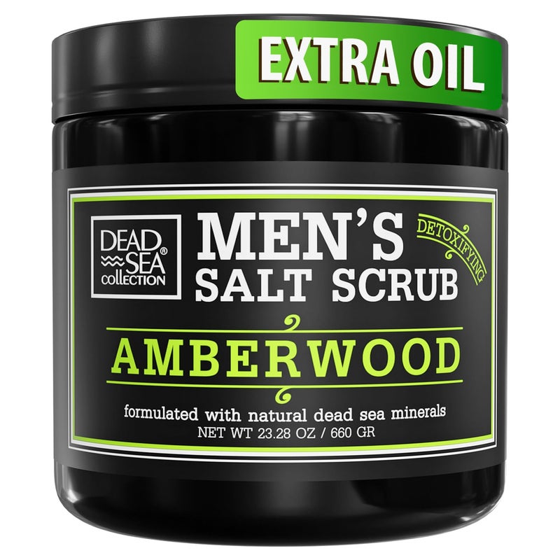 Dead Sea Collection Salt Body Scrub Amberwood For Men â€“ Moisturizes, Exfoliates & Nourishes Skin â€“ Cleanses & Detoxifies with Dead Sea Minerals - Dead Sea Collection â€“ 23.28 OZ - Image 1
