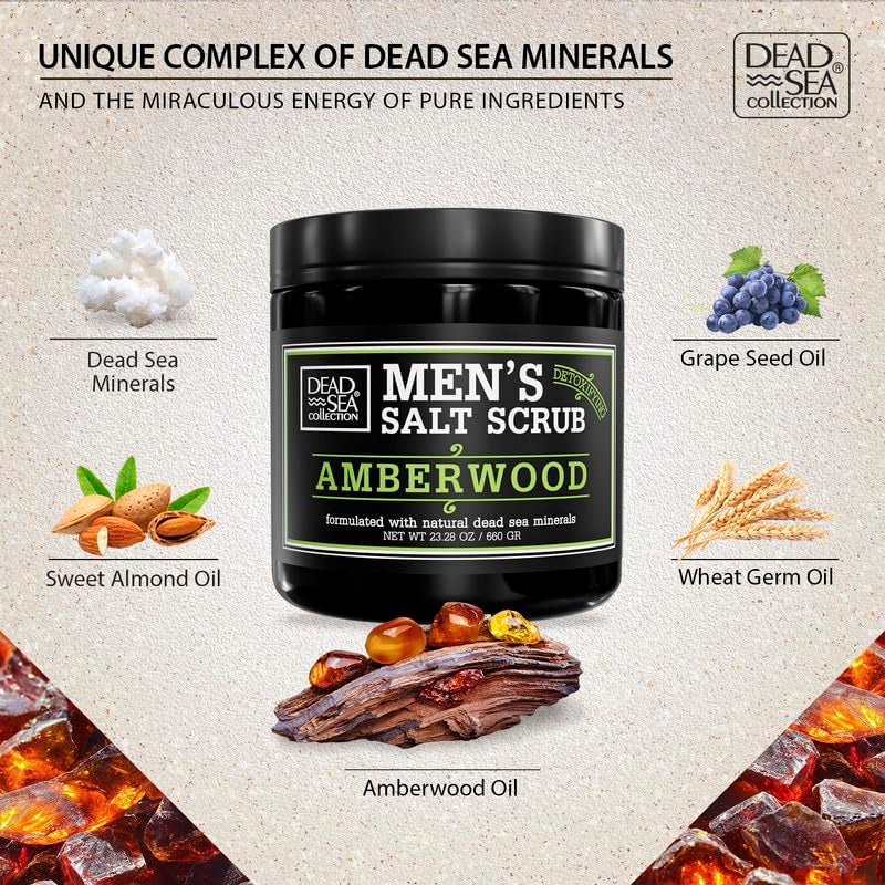 Dead Sea Collection Salt Body Scrub Amberwood For Men â€“ Moisturizes, Exfoliates & Nourishes Skin â€“ Cleanses & Detoxifies with Dead Sea Minerals - Dead Sea Collection â€“ 23.28 OZ - Image 2