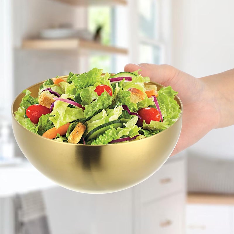 IMIKEYA 1pcs Korean Stainless Steel Bowls Soup Bowls 6" Metal Mixing Bowl Small Serving Bowls Noodle Kitchen Prep Bowl for Noodle Ramen Pasta Salad Cereal Snacks Golden - Image 2