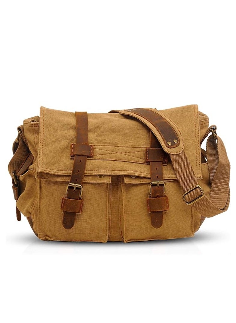 FANDARE Unisex Messenger Bag Canvas Satchel College Bag Outdoor Travel Bookbag Commute Work Shoulder Bag 14 inch Laptop Crossbody Bag for Men/Women - Image 1