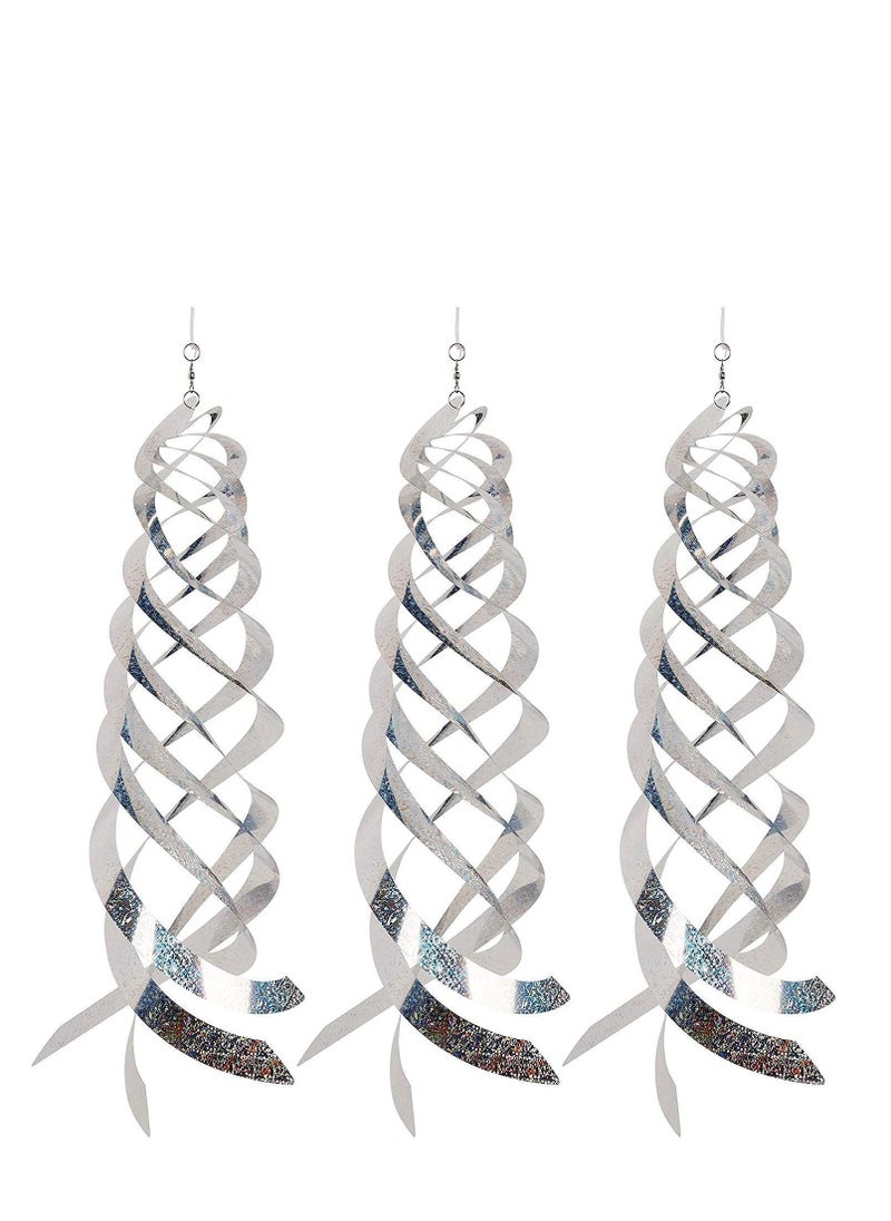 Y&D Bird Repellent Spiral Reflectors Silver Mylar Spinner, Hanging Reflective Deterrent Device, Garden Decorative Scare Birds Away, Like Woodpeckers, Pigeons and Geese, 3 Pack  - Image 1