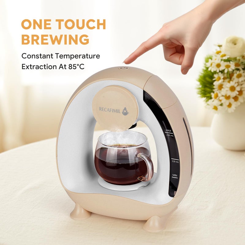 RECAFIMIL Single Serve Coffee Maker For K Cup Pod and Coffee Grounds /Tea, Fast Brew in 2 minutes, 2 IN 1 One Button Coffee Machine 4-8 Oz Brew Sizes, Stylishï¼†Compact For Home, Office, RV and Dorm, Champagne - Image 4