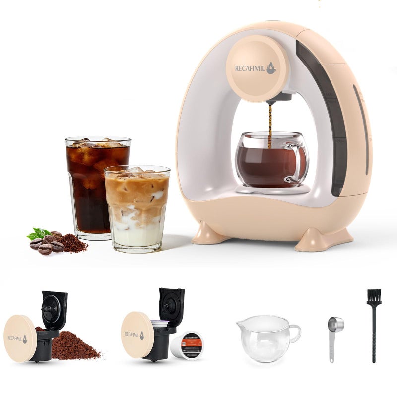 RECAFIMIL Single Serve Coffee Maker For K Cup Pod and Coffee Grounds /Tea, Fast Brew in 2 minutes, 2 IN 1 One Button Coffee Machine 4-8 Oz Brew Sizes, Stylishï¼†Compact For Home, Office, RV and Dorm, Champagne - Image 1