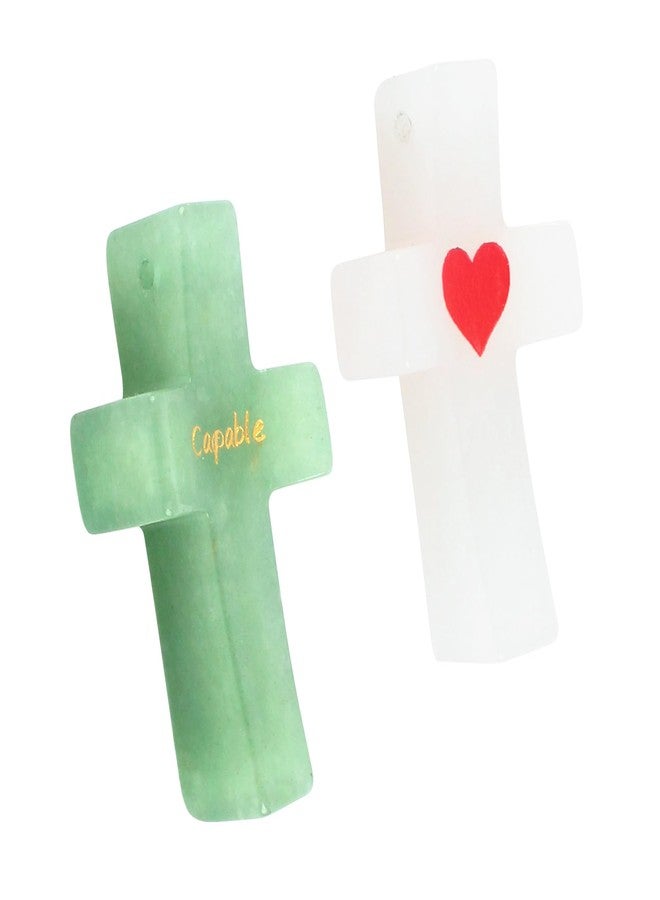CENELO Cross My Heart Worry Stone Encouragement Gift Palm Pocket Stone Stress Relief Crosses Mothers Day Gifts Christian Religious Gift Holidays Praying Gift for Children and Adults (White & Green) - Image 2