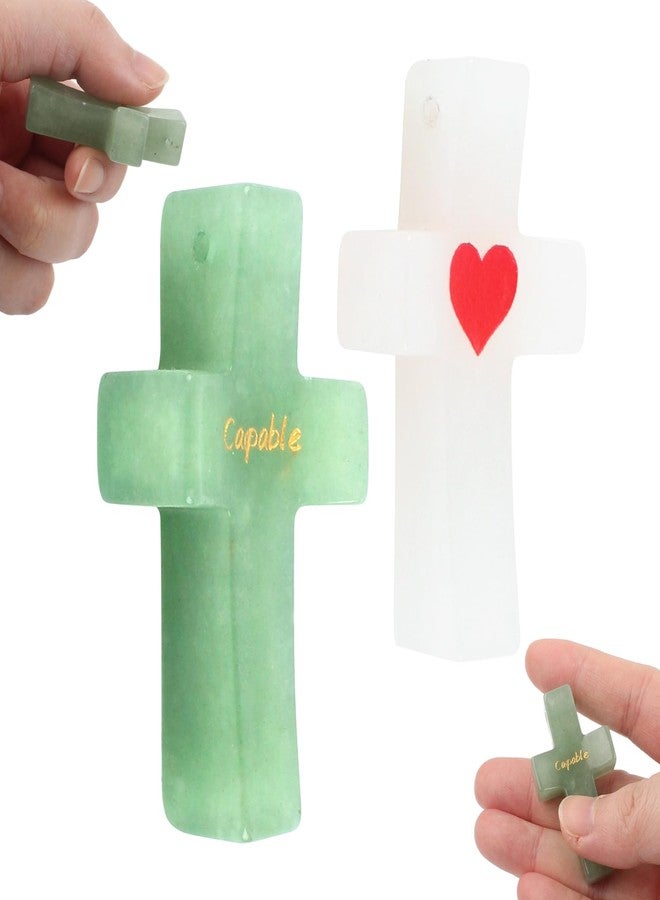 CENELO Cross My Heart Worry Stone Encouragement Gift Palm Pocket Stone Stress Relief Crosses Mothers Day Gifts Christian Religious Gift Holidays Praying Gift for Children and Adults (White & Green) - Image 1