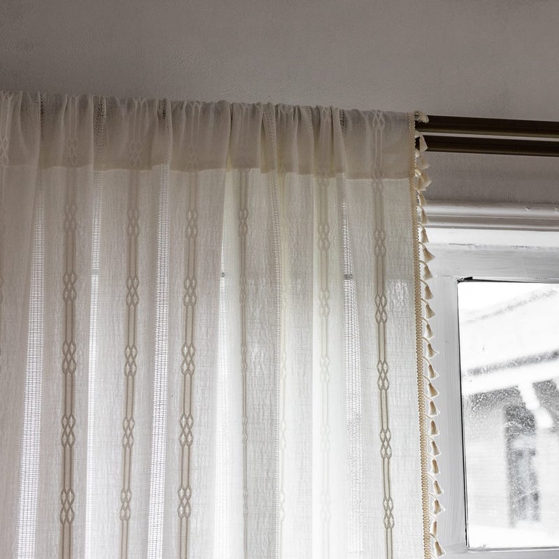 BCLBUSTE Boho Curtains Embroidery Linen Curtains 108 Inches Long 2 Pannels for Bedroom Off White Country Farmhouse Curtains Light Filtering Curtains for Living Room Rod Pocket Drapes(52" W x 108" L,White) - Image 5