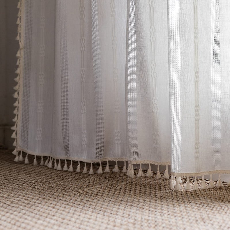 BCLBUSTE Boho Curtains Embroidery Linen Curtains 108 Inches Long 2 Pannels for Bedroom Off White Country Farmhouse Curtains Light Filtering Curtains for Living Room Rod Pocket Drapes(52" W x 108" L,White) - Image 4