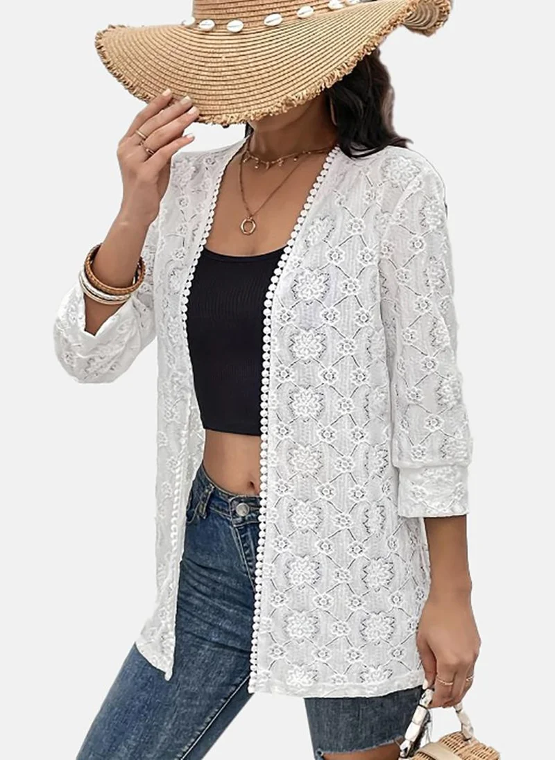 YUNIQEE White Embellished Relaxed Fit  Open front Jacket