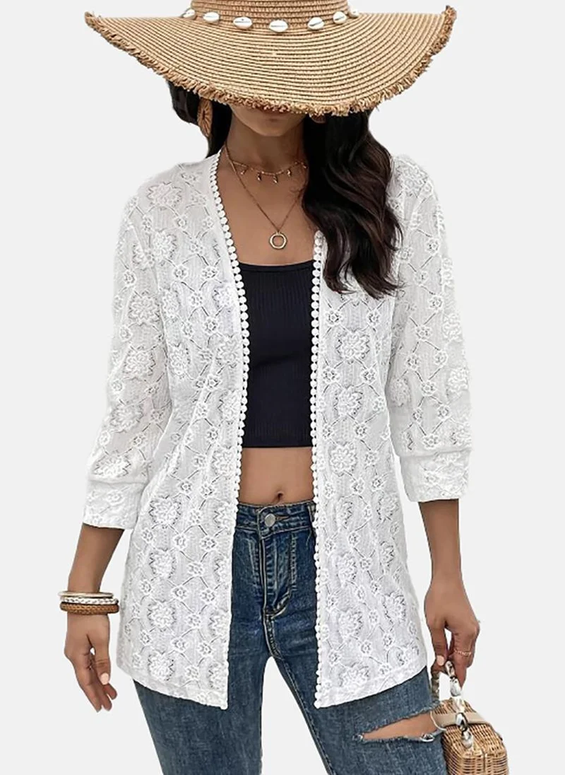 YUNIQEE White Embellished Relaxed Fit  Open front Jacket