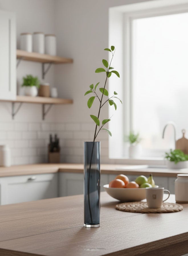 سويس كانتون فازة زهور زجاجية فاخرة أسطوانية - أسود شفاف، 25 سم، تصميم أنيق، 4.8 سم قطر، مثالية للباقة أو كزينة مستقلة، تشطيب عالي الوضوح، متينة وسهلة التنظيف، مثالية للمنزل والمكتب - Image 1