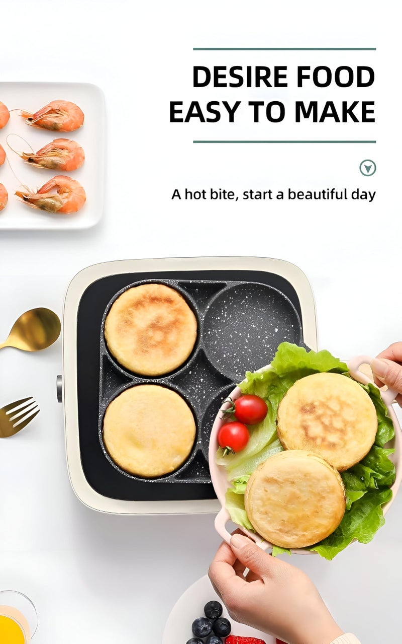 Mini Pancake Tray - Compact four-portion griddle with nonstick interior; perfect for eggs, tiny pancakes, and burger bites, in durable gray aluminum. - Image 4