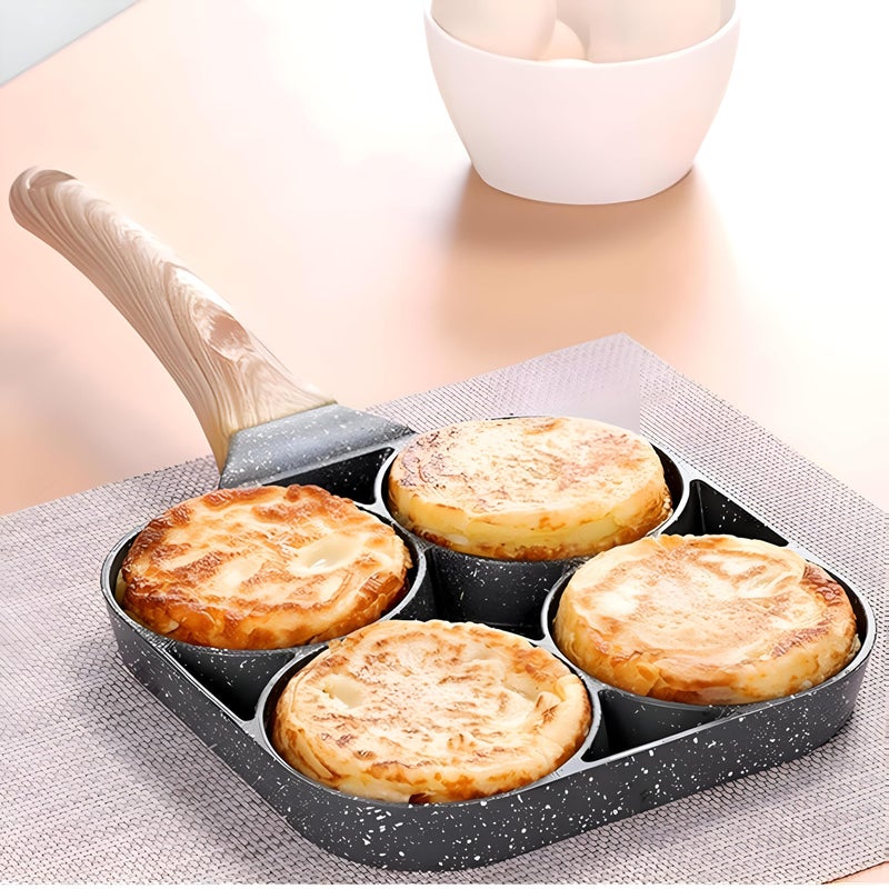 Mini Pancake Tray - Compact four-portion griddle with nonstick interior; perfect for eggs, tiny pancakes, and burger bites, in durable gray aluminum. - Image 1