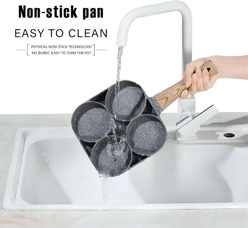 Mini Pancake Tray - Compact four-portion griddle with nonstick interior; perfect for eggs, tiny pancakes, and burger bites, in durable gray aluminum. - Image 3