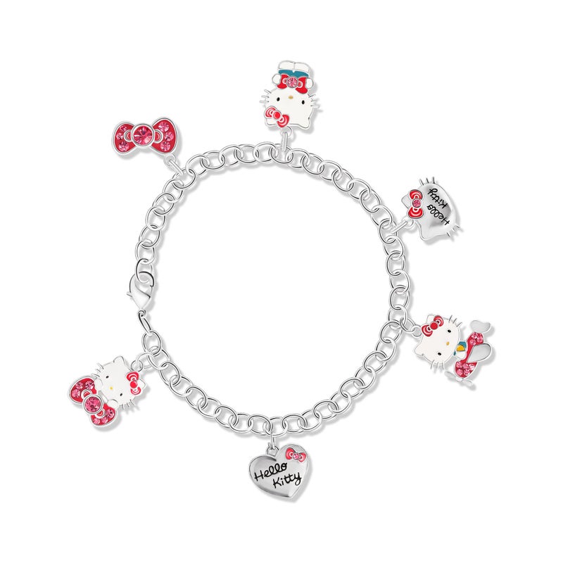 SALLY ROSE Sanrio Hello Kitty Charm Bracelet 8-inch - Silver Plated Hello Kitty Charm Bracelet Officially Licensed - Image 1
