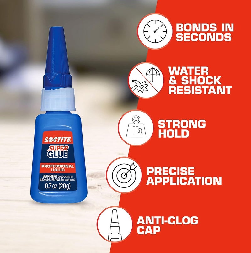 Loctite لوكتايت سوبر غراء بروفيشنال سائل 20g سريع الجفاف قوي للالتصاق للمعادن والخشب والبلاستيك والمطاط والسيراميك والجلد | فوهة دقيقة للربط الفوري متعدد الاستخدامات لإصلاح - Image 3
