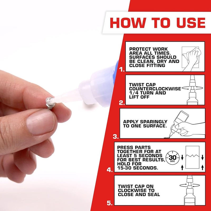 Loctite لوكتايت سوبر غراء بروفيشنال سائل 20g سريع الجفاف قوي للالتصاق للمعادن والخشب والبلاستيك والمطاط والسيراميك والجلد | فوهة دقيقة للربط الفوري متعدد الاستخدامات لإصلاح - Image 4