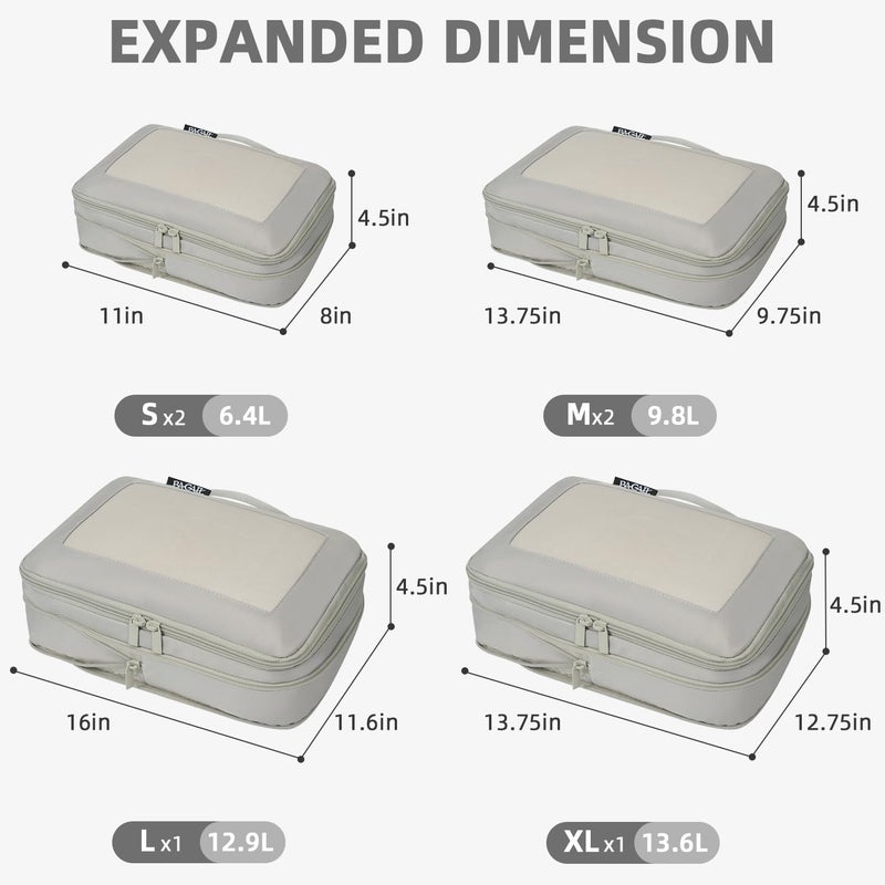 BAGAIL 4 Set/6 Set/8 Set Compression Packing Cubes Travel Accessories Expandable Packing Organizers (Square Mesh, 06-Grey) - Image 2